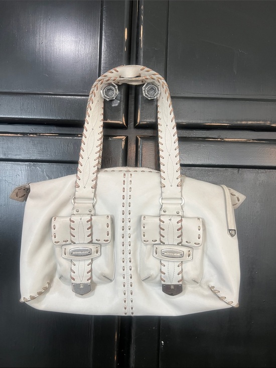 MICHAEL Michael Kors Handbags - MICHAEL Michael Kors White Leather Shoulder Bag with Brown Whipstitch